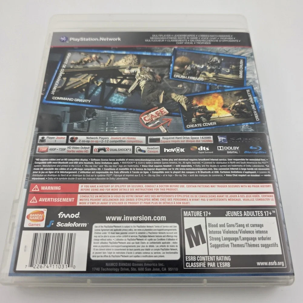 Namco Inversion Sony PlayStation 3 PS3 Action Shooter Blue Good Interactive
